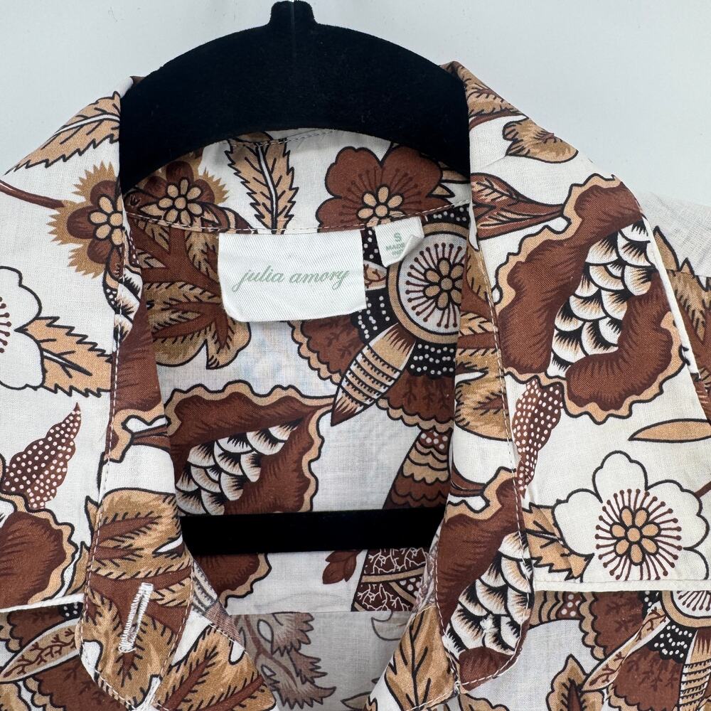 Julia Amory Husband Shirt Coco Cap Ferrat Floral Block Print Button Down Size S - Picture 3 of 8
